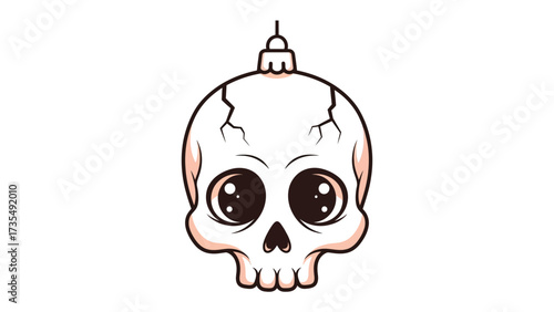 Christmas skull ornament: A unique and playful illustration of a Christmas ornament shaped like a cartoon skull. with large, expressive eyes.