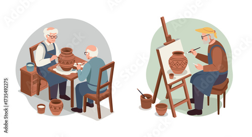 Elderly craftsmanship in 3d pottery and painting activities for seniors