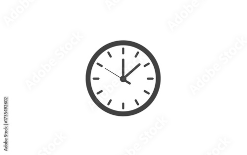 Simple dark gray clock icon with hour and minute hands on a white background, indicating time.