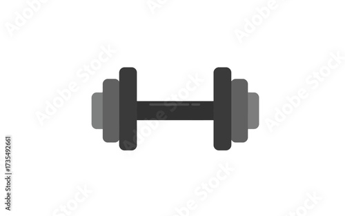A simple, flat design illustration of a gray dumbbell on a white background.