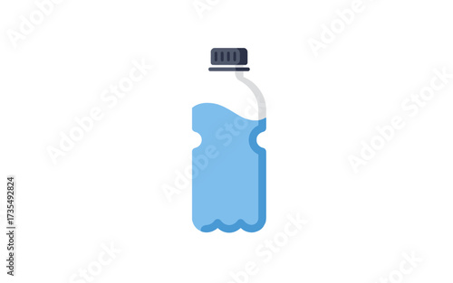 A simple flat design icon of a plastic water bottle partially filled with light blue liquid on a white background.