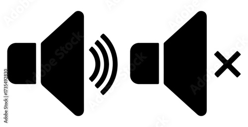 Speaker icon set. Editable vector illustration of sound on and muted symbols for audio control. EPS media interface concept pack