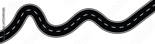 Wavy winding curves roads and horizontal path. Horizontal asphalt road template. Flat vector illustration isolated on white background.