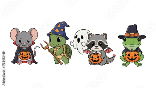 Halloween Crew: An array of adorable cartoon characters dressed up for the enchanting Halloween festivities, embodying the spirit of spooktacular fun.