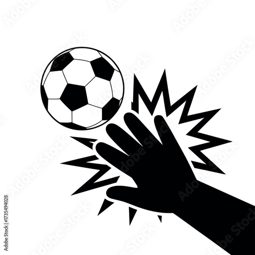 Graphic illustration of a soccer ball being blocked by a goalkeeper s hand