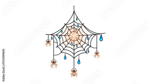 Spooky Spider Web: A detailed digital illustration of a cobweb with spiders, showcasing intricate lines and textures, capturing the essence of Halloween's eerie charm.