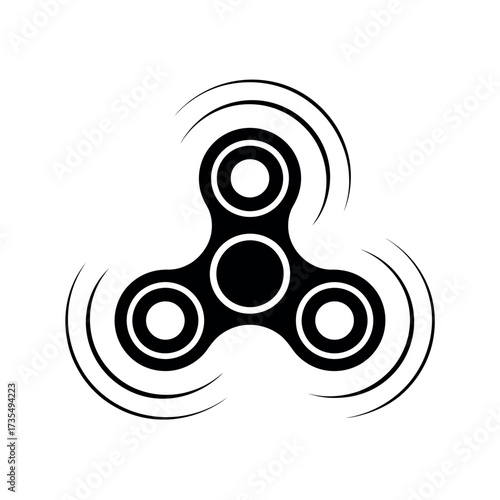 Black fidget spinner toy spinning with motion lines