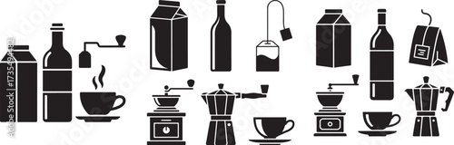 Beverage containers coffee grinders and cups milk bottle
