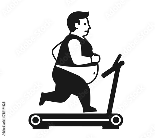 Overweight man running on treadmill, exercising for weight loss