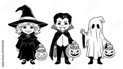 Spooky Trio: A bewitching witch, a fearsome vampire.