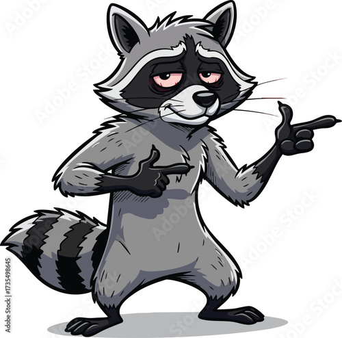 A cool raccoon cartoon, pointing finger guns with a confident and slightly mischievous expression, ideal for urban and playful themes