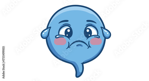 A cute blue round character with a sad crying face, big teary eyes, and a pout, expressing sadness and despair as a sticker or emoticon