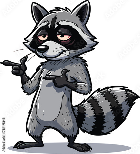 A cartoon raccoon with a cigarette, looking contemplative, a humorous and slightly edgy illustration with a touch of urban charm