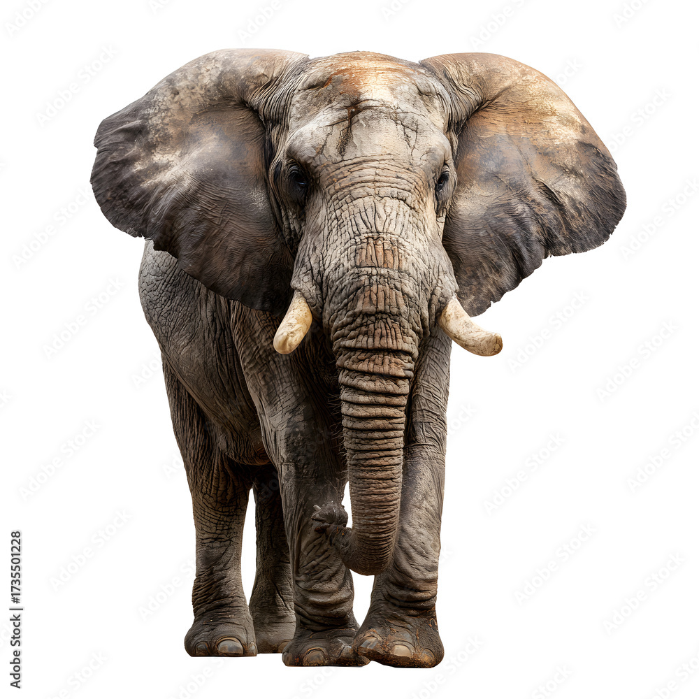 Fototapeta premium African elephant facing forward isolated on transparent background