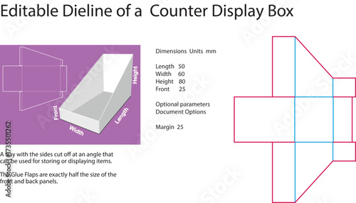 Counter display box template and dimensions packaging template