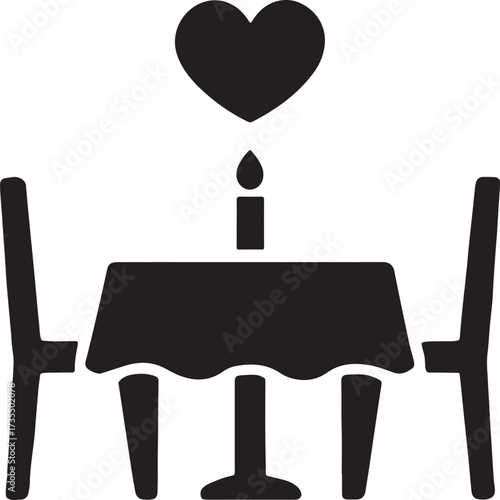 Romantic dinner table icon, perfect for Valentine’s, date night, love, or celebration design.