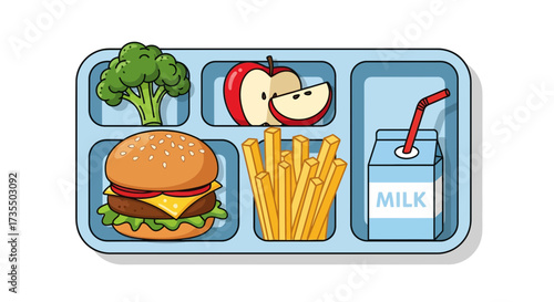 School cafeteria lunch tray with food.
