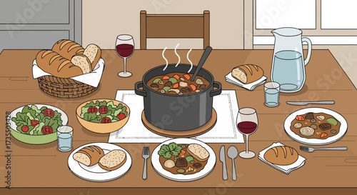 Delicious home-cooked meal on wooden table.