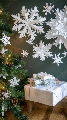 Wallpaper Mural Christmas decoration display with paper snowflakes cozy living room holiday scene festive atmosphere close-up view Torontodigital.ca