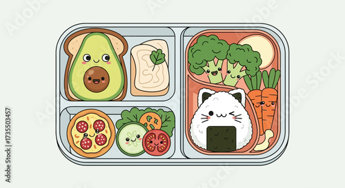 Cute cartoon food in lunch box.