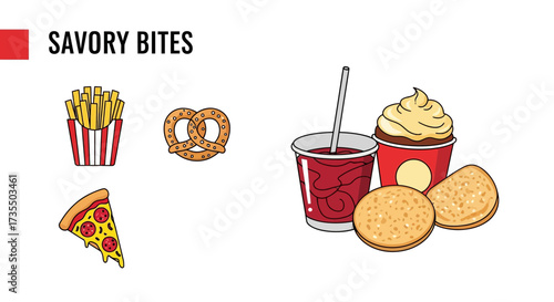 A variety of tasty savory food items.