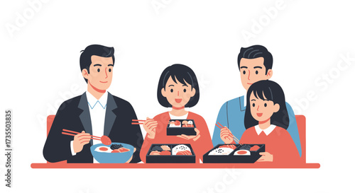Family enjoying a meal together at a restaurant.