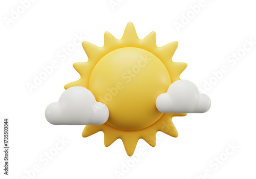 Isolated Weather forecast icon showing sunny day with clouds in 3d rendering style