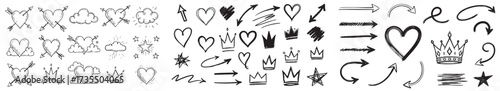 Business money sketch idea icon set. Hand drawn sketch elements for startup, project, goal and teamwork. Business graphic chart, rocket, growth marketing concept in chalk style on white background-02.