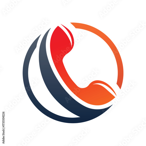 Red and Orange Telephone Handset Icon within a Blue Circle symbol communication