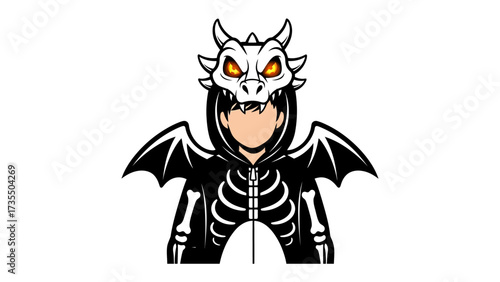 Dragon Costume: A person dressed in a detailed dragon costume featuring a skeletal design, capturing the essence of Halloween or fantasy-themed enjoyment.