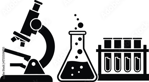 Microscope flask and test tubes scientific laboratory equipment illustration