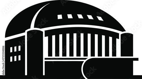Iconic silhouette of a large domed arena building