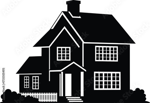 Silhouette of a traditional two story house with a chimney