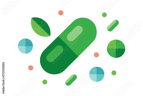 green pills on white background