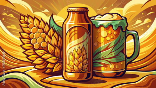 very beautiful Refreshing beer bottle and can beverage drink alcohol refreshment beverage vector