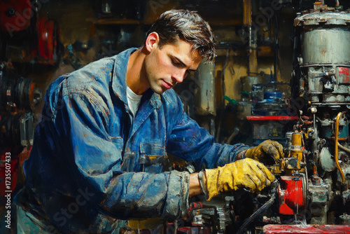 Artistic Mechanic Working On Machinery