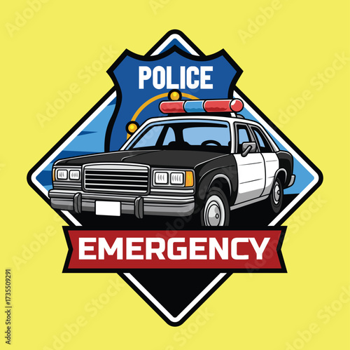 retro police vehicle illustration with detailed artwork