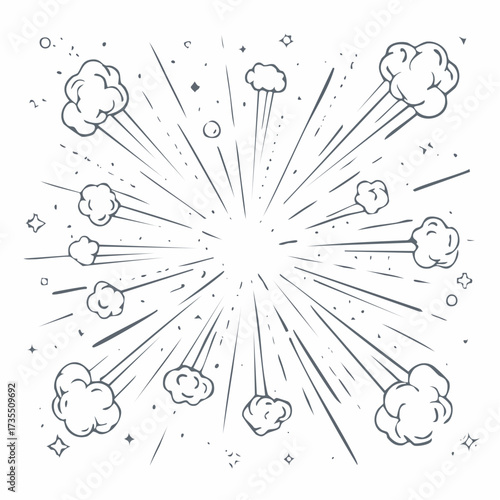 Line speed cartoon effect, boom explosive motion line element set. Comic boom burst, explosive smoke, line speed cartoon vector icon.