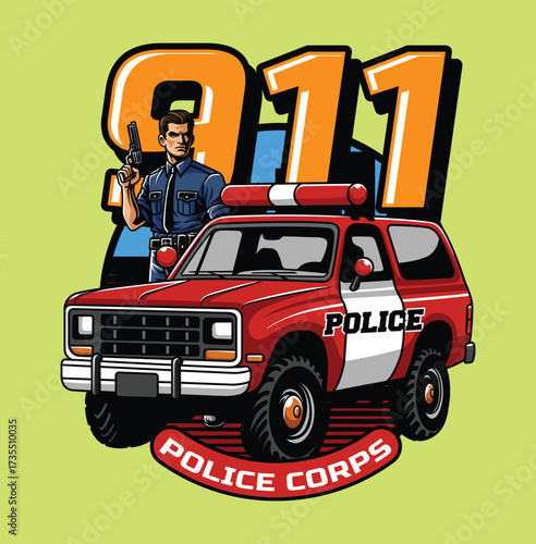 SUV patrol police vehicle illustration with detailed artwork
