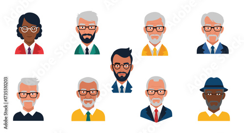 A diverse collection of pixel art avatars for older men and women.
