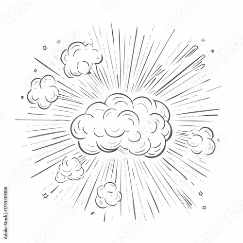 Line speed cartoon effect, boom explosive motion line element set. Comic boom burst, explosive smoke, line speed cartoon vector icon.