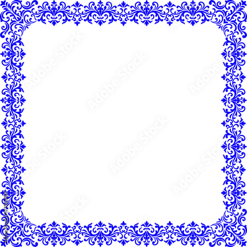 Elegant Blue Floral Border for Documents and Decorative Purposes, Ornamental Frame with Swirls and Scrolls, page border, page frame, tiles pattern, tiles border, frame vector.