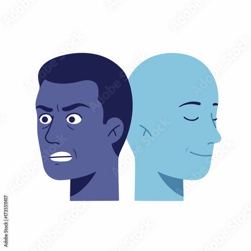 Flat Illustration of Happy and Angry Face Expression Emotions Concept
