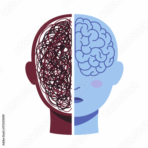 Flat Illustration Human Brain Concept Split Mental Health Anatomy