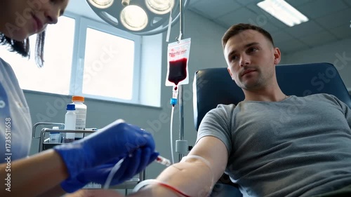 Professional Nurse Drawing Blood from Patient in Hospital Room