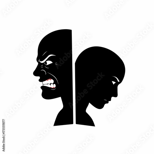 Silhouette Abstract Man and Woman Faces Representing Duality Conflict Illustration