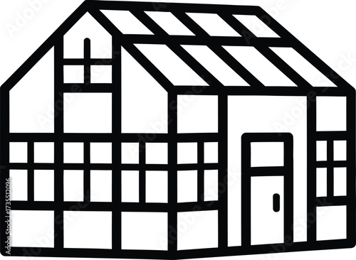 Simple line drawing of a greenhouse structure