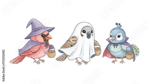 Cute Halloween Birds Illustration