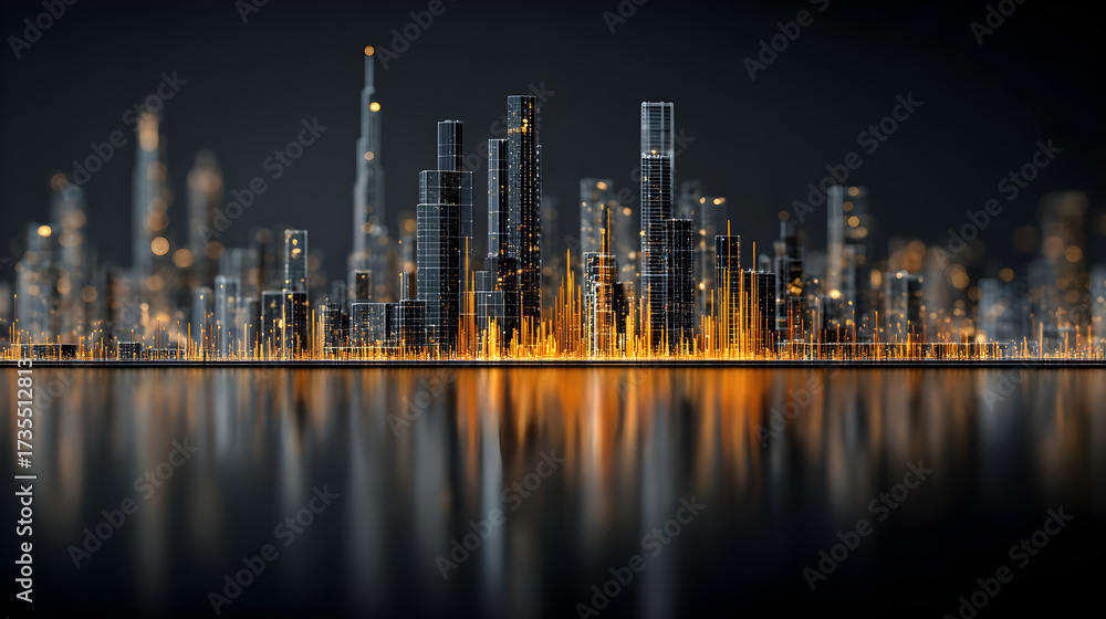Fototapeta premium Abstract city skyline with glowing equalizer