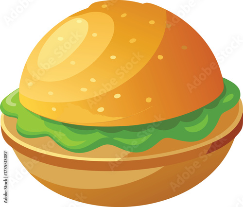 Cartoon Burger with Lettuce on White Background burger, hamburger, cartoon
